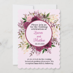Invitation Plum romantique Bourgogne Blush rose Mariage flora