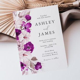 Invitation Plum romantique et Mariage d'aquarelle