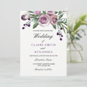 Invitation Plum romantique Violet Rose Floral Mariage Inviter (Debout devant)
