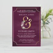 Invitation Plum rose Ampersand Floral Bois QR Code Mariage (Debout devant)