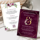 Invitation Plum rose Plum Floral Ampersand QR Code Mariage