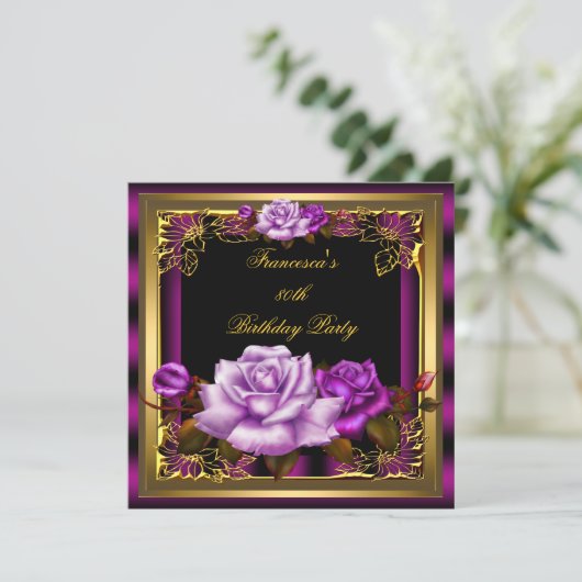 Invitation Plum rose violet Rose or élégant Anniversaire 5 (Debout devant)