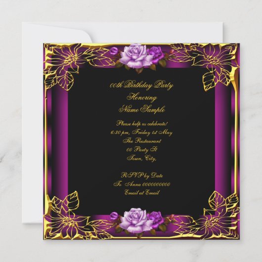 Invitation Plum rose violet Rose or élégant Anniversaire 5 (Dos)