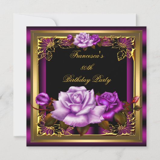 Invitation Plum rose violet Rose or élégant Anniversaire 5 (Devant)