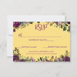 Invitation Plum Roses et mariage vert CARD RSVP