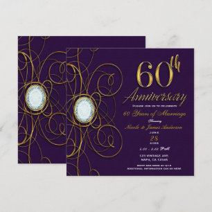 Invitation Plum Royal Purple Gold Diamond 60 60e anniversaire