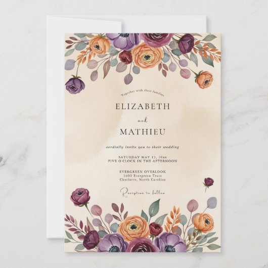 Invitation Plum Rustic Bohemian Wedding (Devant)