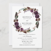 Invitation Plum rustique | Boho d'automne mariage floral de c (Devant)