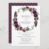 Invitation Plum rustique | Boho d'automne mariage floral de c (Devant / Derrière)