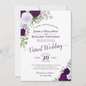 Invitation Plum rustique et Mariage virtuel à fleurs pourpres (Devant)