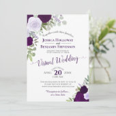 Invitation Plum rustique et Mariage virtuel à fleurs pourpres (Debout devant)