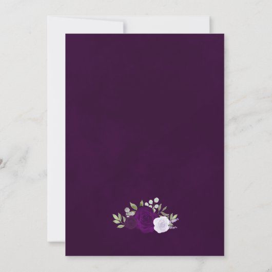 Invitation Plum rustique et Mariage virtuel à fleurs pourpres (Dos)