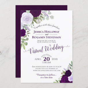 Invitation Plum rustique et Mariage virtuel à fleurs pourpres