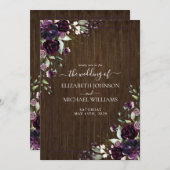 Invitation Plum rustique Purple Aquarelle Marbre Chute (Devant / Derrière)