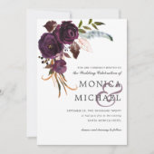 Invitation Plum rustique | Purple Floral corner Mariage chic (Devant)