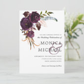 Invitation Plum rustique | Purple Floral corner Mariage chic (Debout devant)