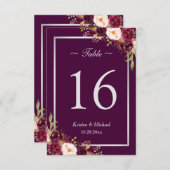Invitation Plum rustique violet Floral gris argenté Numéro de (Devant / Derrière)