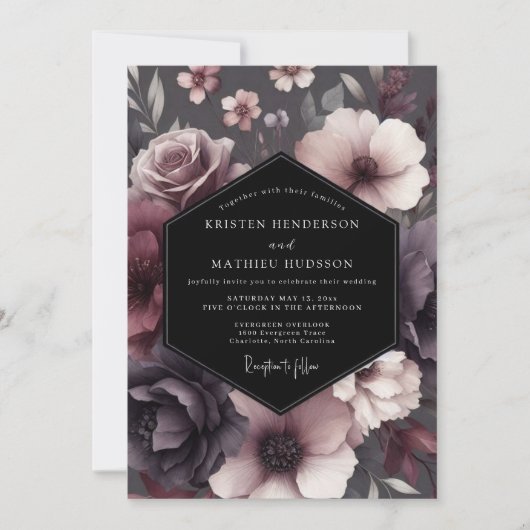 Invitation Plum Shadowy Bloom Wedding (Devant)