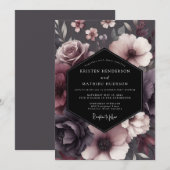 Invitation Plum Shadowy Bloom Wedding (Devant / Derrière)