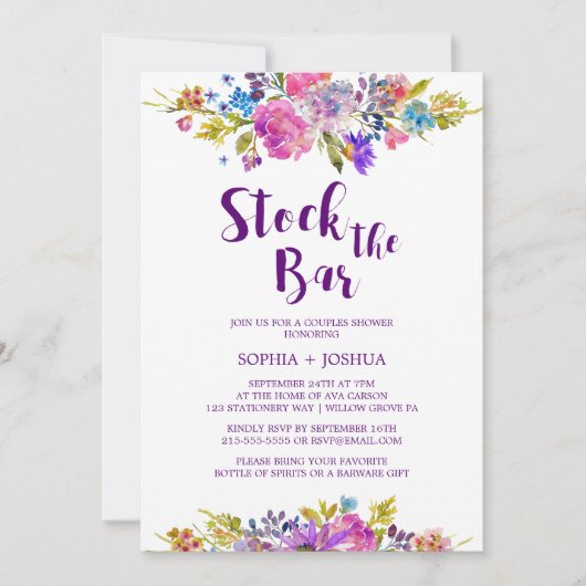 Invitation Plum Stock le Bar Couples Douche (Devant)