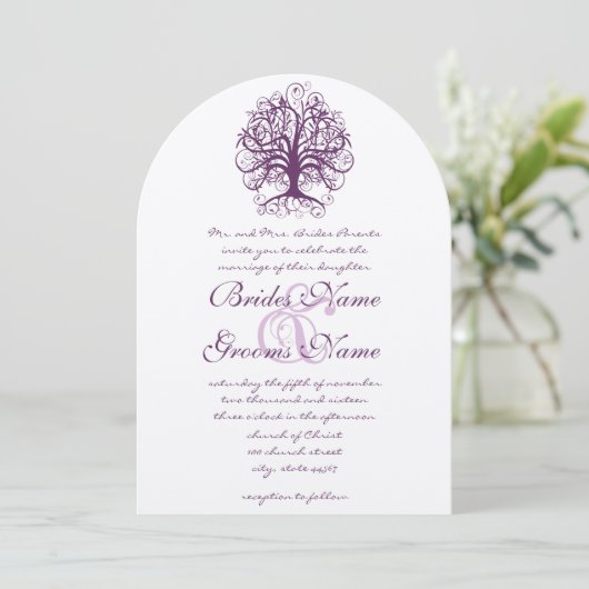 Invitation Plum Swirl Arbre Racines de l'amour Mariage Invite (Debout devant)
