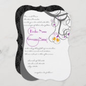 Invitation Plum Tree Swirls Inséparables Damask Back 2 Mariag (Devant / Derrière)