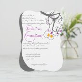 Invitation Plum Tree Swirls Inséparables Damask Back 2 Mariag (Debout devant)
