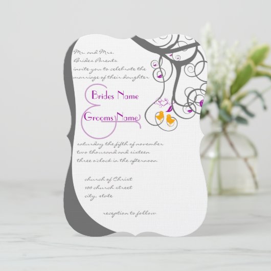 Invitation Plum Tree Swirls Inséparables Damask Back 2 Mariag