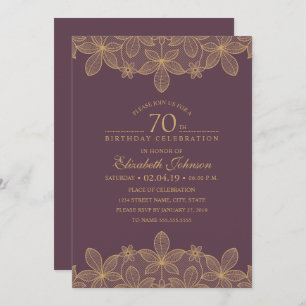 Invitation Plum violet 70e anniversaire fête unique dentelle