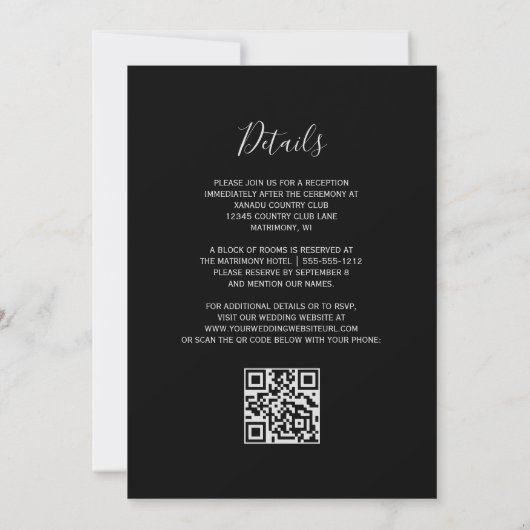 Invitation Plum violet Argent Floral Noir QR Code Mariage (Dos)