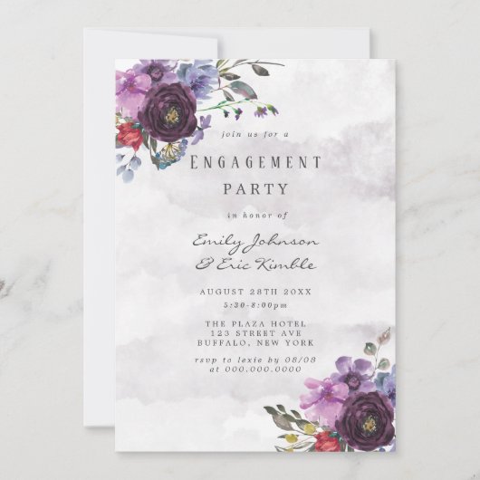 Invitation Plum Violet Chic Peony Party (Devant)