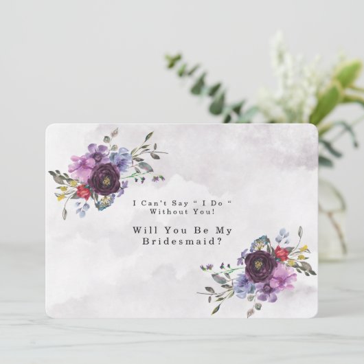 Invitation Plum Violet Chic Peony Tu Seras Ma Serveuse D'Épou (Debout devant)