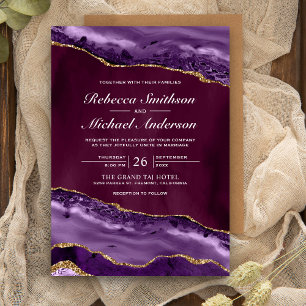 Invitation Plum, violet et or Agate Mariage en marbre