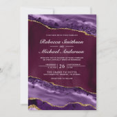 Invitation Plum, violet et or Agate Mariage en marbre (Devant)