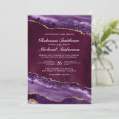Invitation Plum, violet et or Agate Mariage en marbre (Debout devant)