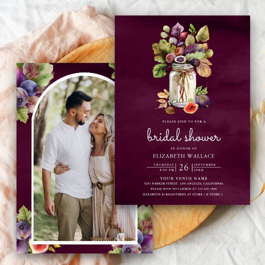 Invitation Plum violet Fig Mason Jar Fête des mariées photo