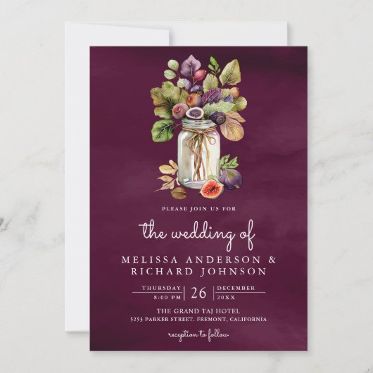 Invitation Plum violet Fig Mason Jar Tout en un Mariage (Devant)