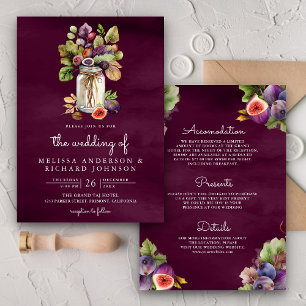 Invitation Plum violet Fig Mason Jar Tout en un Mariage