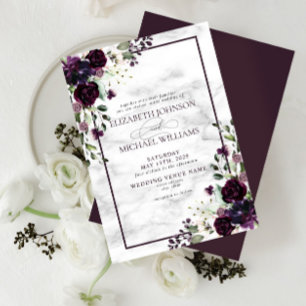 Invitation Plum violet Fleur Aquarelle Marbre Mariage de auto