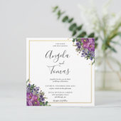 Invitation Plum violet Floral Carré Mariage or  (Debout devant)