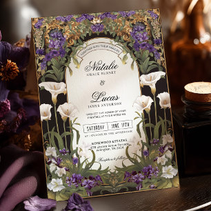 Invitation Plum violet Floral Gothique Art Nouveau Mariage