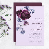 Invitation Plum violet & Indigo Bleu Élégant Mariage floral
