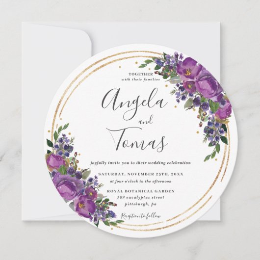 Invitation Plum violet Mariage  Gold Cercle de Parties scinti (Devant)