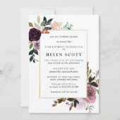 Invitation Plum violet mauve rose floral 60e anniversaire (Devant)