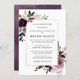 Invitation Plum violet mauve rose floral 60e anniversaire