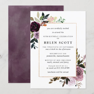 Invitation Plum violet mauve rose floral 90e anniversaire