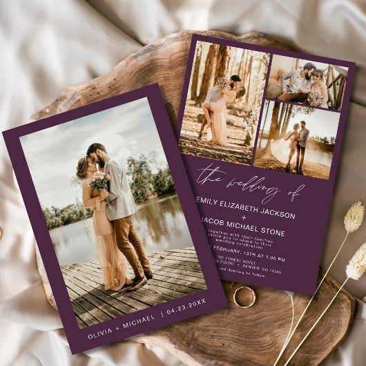 Invitation Plum violet minimaliste Élégant Mariage photo