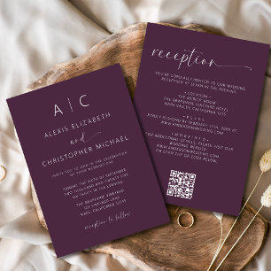 Invitation Plum violet minimaliste Tout en un Mariage QR Code