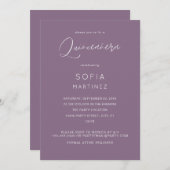 Invitation Plum violet MOD Calligraphie Quinceanera (Devant / Derrière)