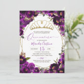 Invitation Plum violet or Aquarelle Florale Quinceañera (Debout devant)